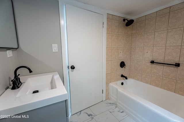 13 Camel Hill Rd, Brunswick, NY 12180 - full bath featuring  shower combination, marble look tiles, vanity, and crown molding