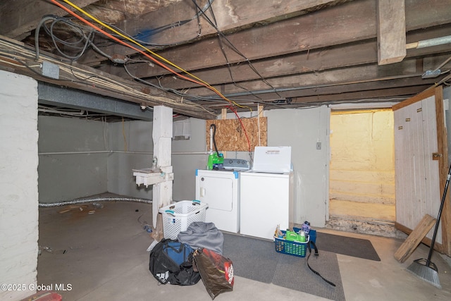 basement with independent washer and dryer