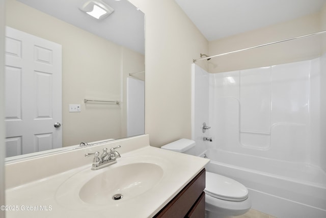 full bathroom with tub / shower combination, toilet, and vanity