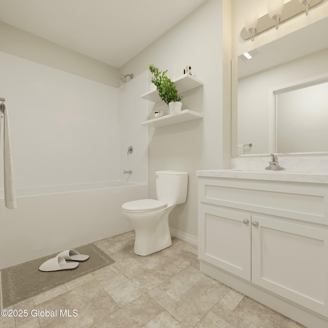 full bathroom with toilet, bathing tub / shower combination, and vanity