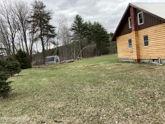 view of yard with a storage unit