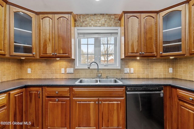 kitchen featuring black dishwasher, backsplash, and sink