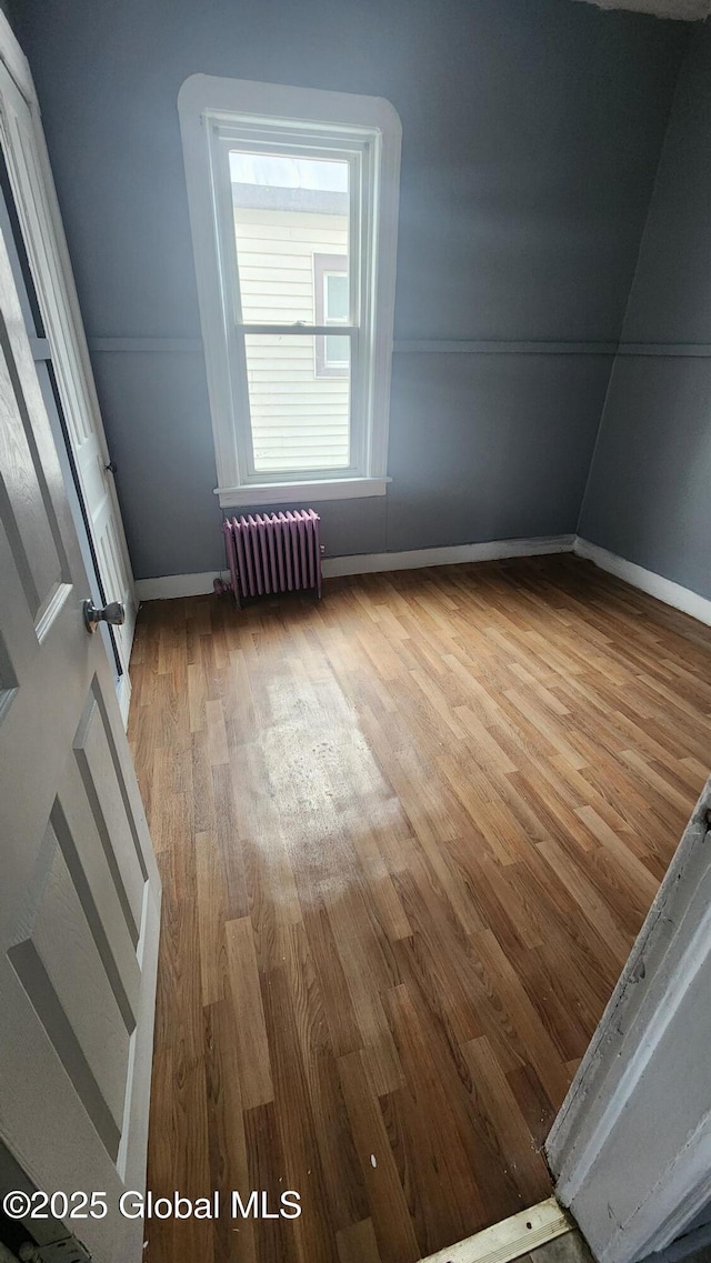 additional living space with radiator and light wood-type flooring