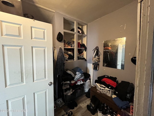 mudroom featuring wood-type flooring