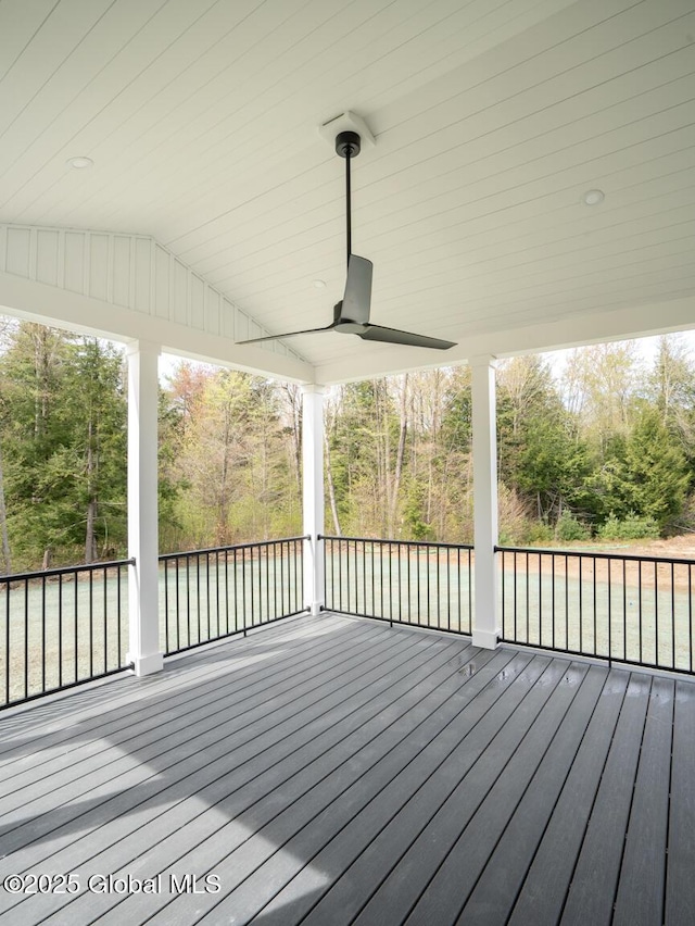 wooden deck with ceiling fan