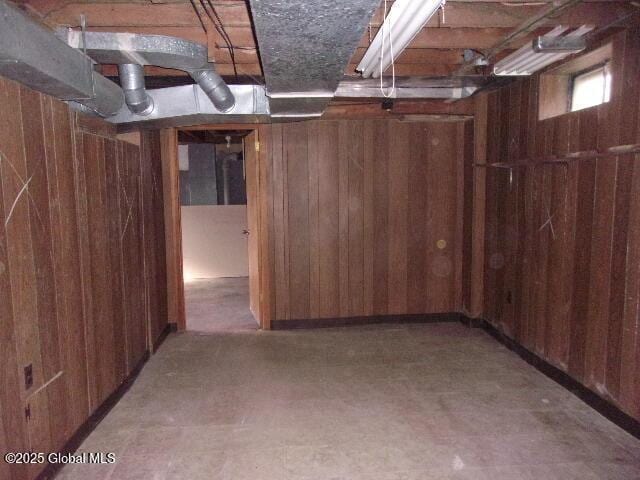 basement with wooden walls