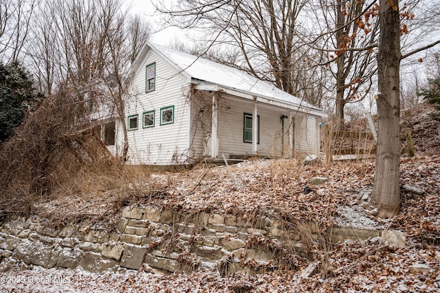 view of snow covered property