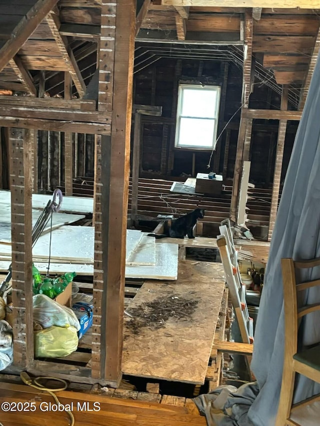 view of unfinished attic