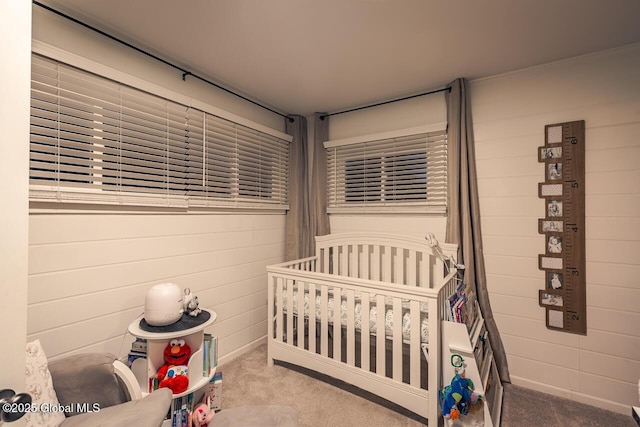 bedroom with light carpet