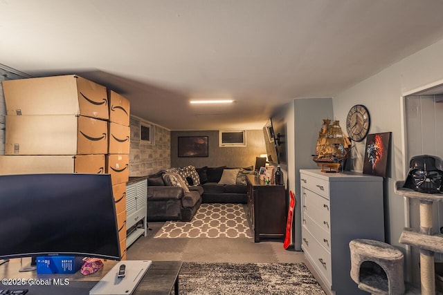 living room with concrete floors