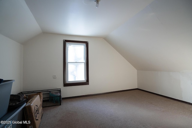 additional living space with vaulted ceiling and carpet