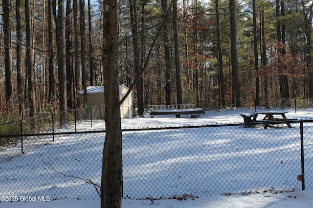 view of yard layered in snow