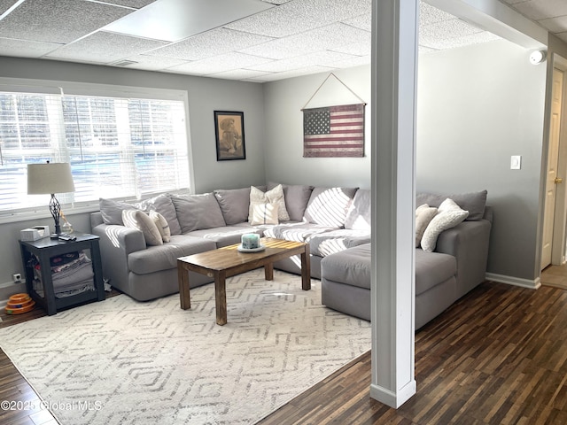 living room featuring a healthy amount of sunlight and dark hardwood / wood-style floors