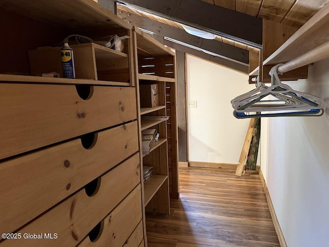 walk in closet featuring wood finished floors