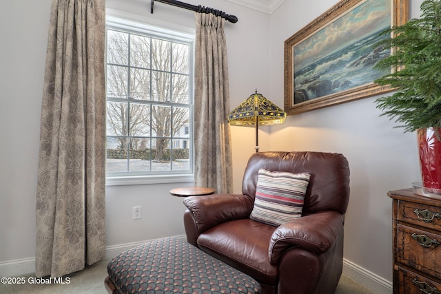 sitting room featuring crown molding