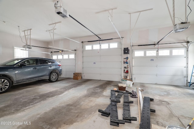 garage with a garage door opener