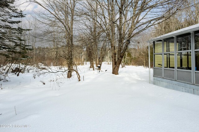 view of yard covered in snow