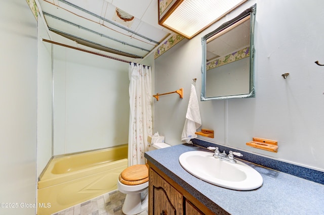 full bathroom featuring vanity, toilet, and shower / bath combo with shower curtain