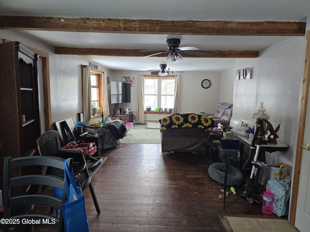 living room featuring hardwood / wood-style floors and ceiling fan