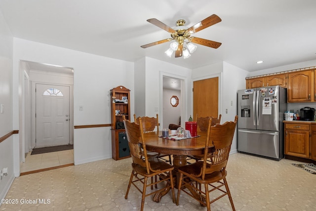 dining area featuring ceiling fan