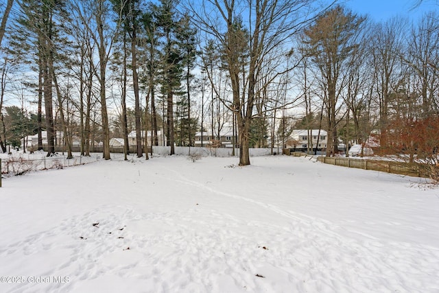 view of yard layered in snow