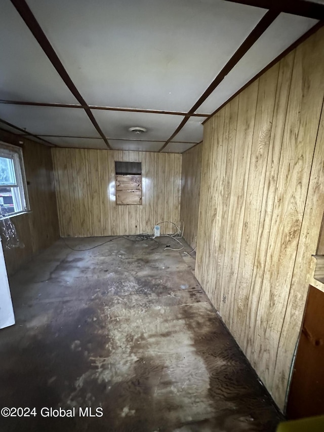 basement with wooden walls