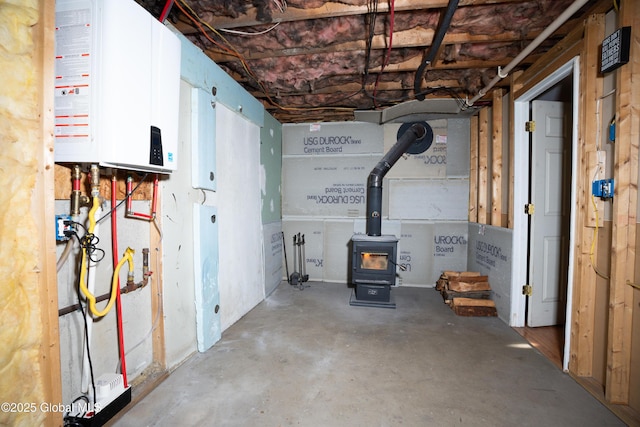 basement with tankless water heater