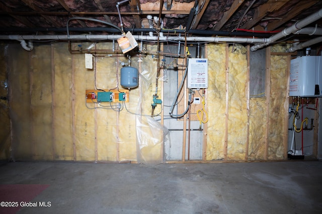 basement featuring water heater