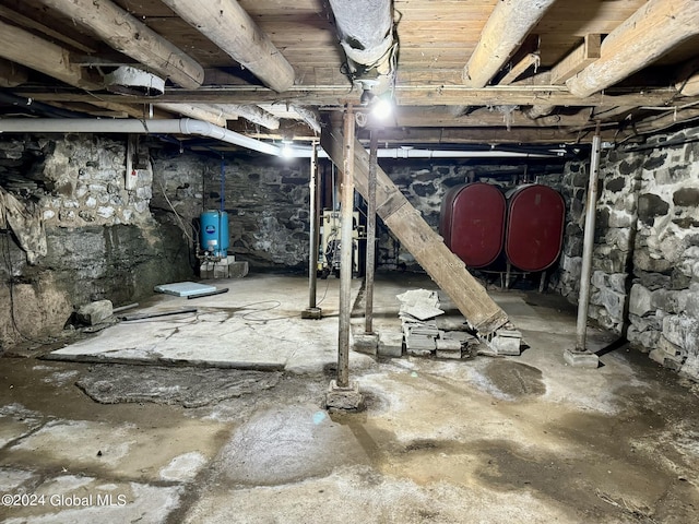 basement with wooden ceiling