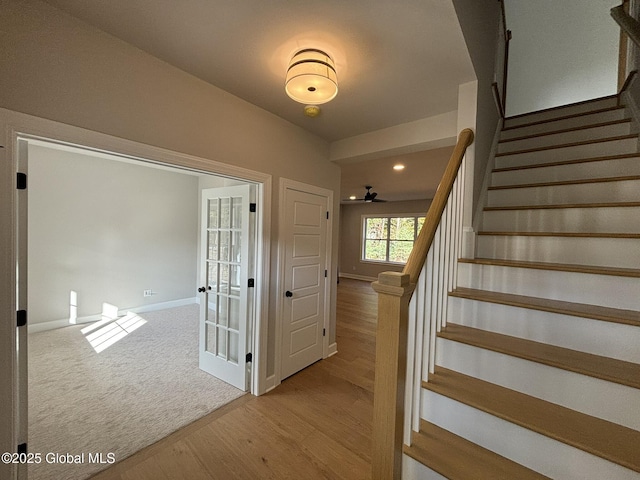 stairs with hardwood / wood-style flooring