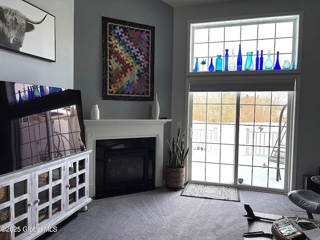 carpeted living room featuring plenty of natural light