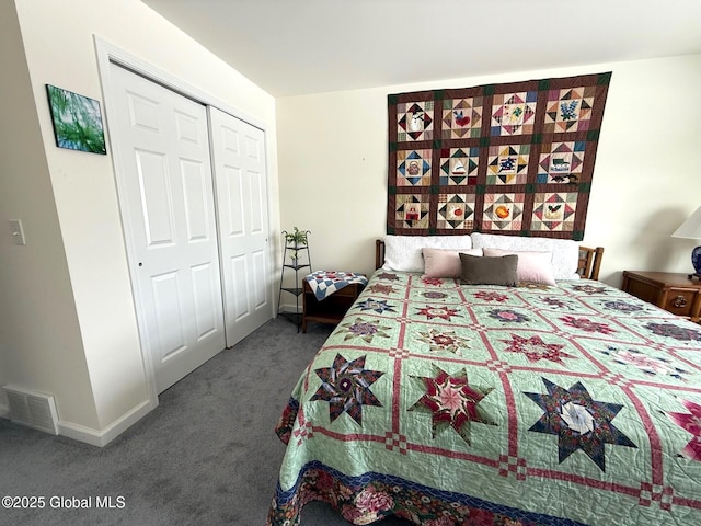 carpeted bedroom with a closet