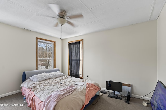 bedroom featuring carpet floors and ceiling fan