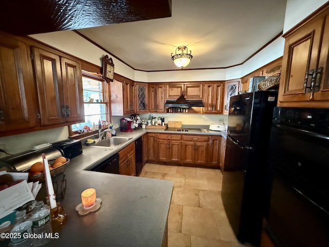 kitchen with black appliances and sink