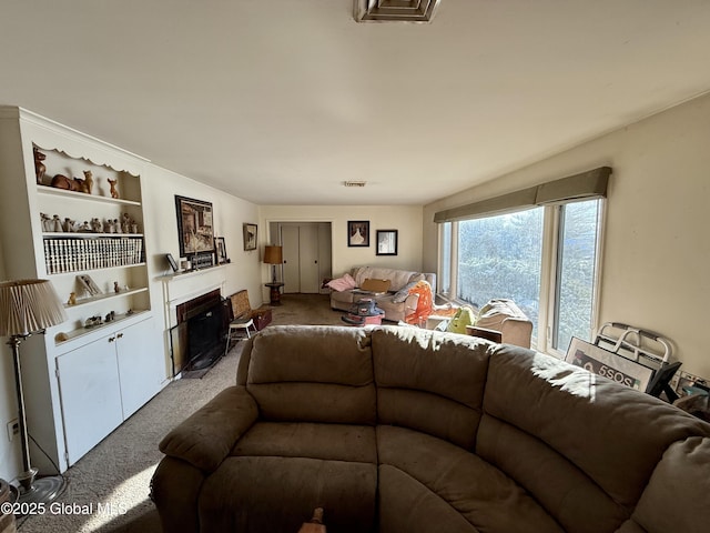 living room with light carpet