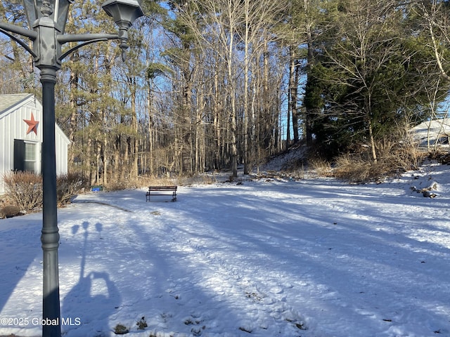 view of yard layered in snow