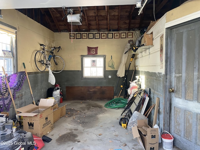 garage with a garage door opener