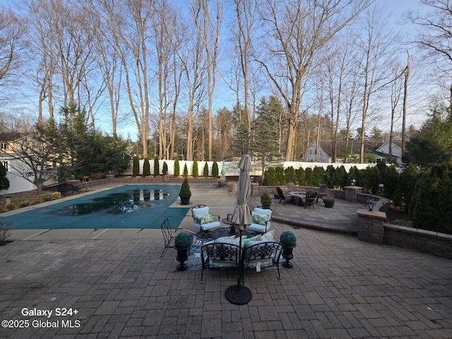 view of pool featuring a patio area and a fenced in pool
