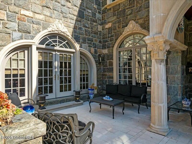 view of patio with an outdoor hangout area and french doors