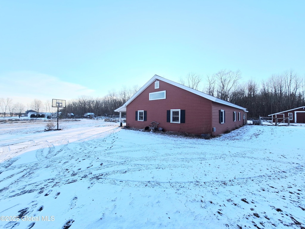 view of snow covered exterior