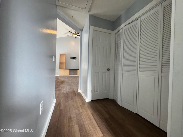 hall featuring dark wood-type flooring