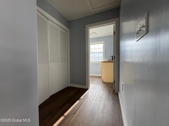 corridor with hardwood / wood-style floors