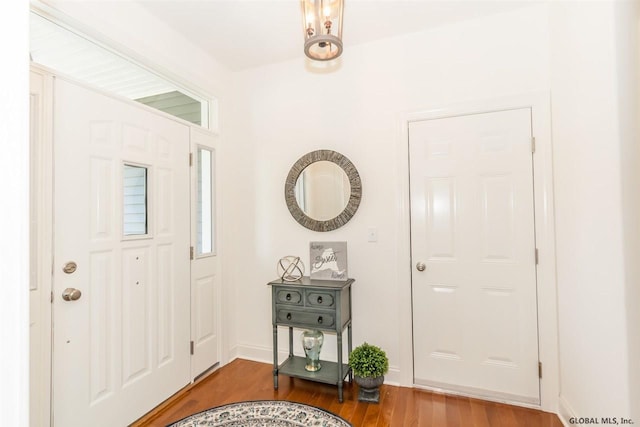 foyer entrance with hardwood / wood-style flooring