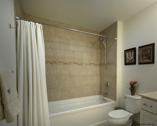 full bathroom with vanity, toilet, and shower / bath combo with shower curtain