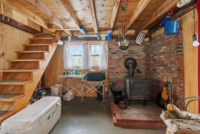 interior space with a wood stove