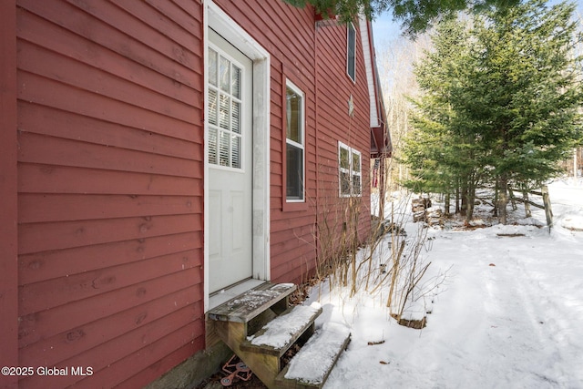 view of snow covered exterior