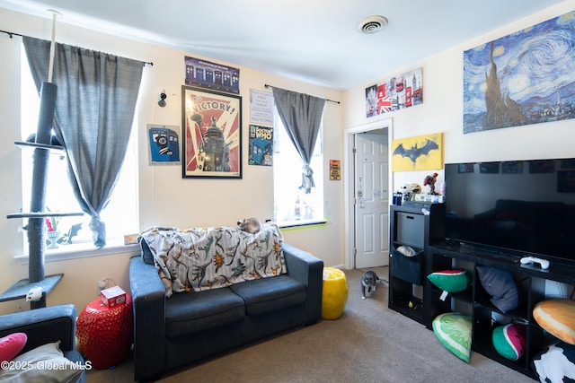 living room featuring carpet flooring