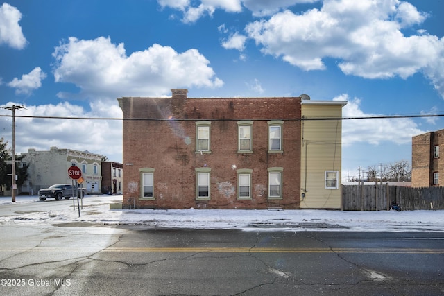 view of snow covered building