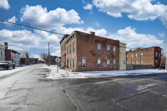 view of snow covered building