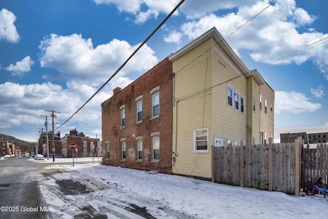 view of snow covered building